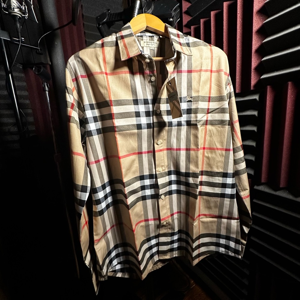 Burberry Tan and Red Plaid Men's Shirt